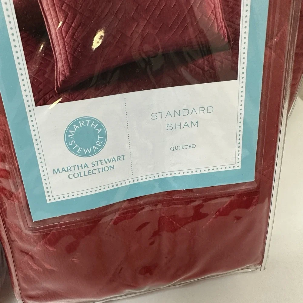Martha Stewart Diamond Plush Quilt King Bedspread & 2 Standard Shams Red NEW